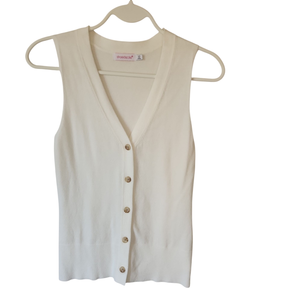 NWOT Shoedazzle Cream Sleeveless Button-Down Lightweight Sweater Vest Size XS